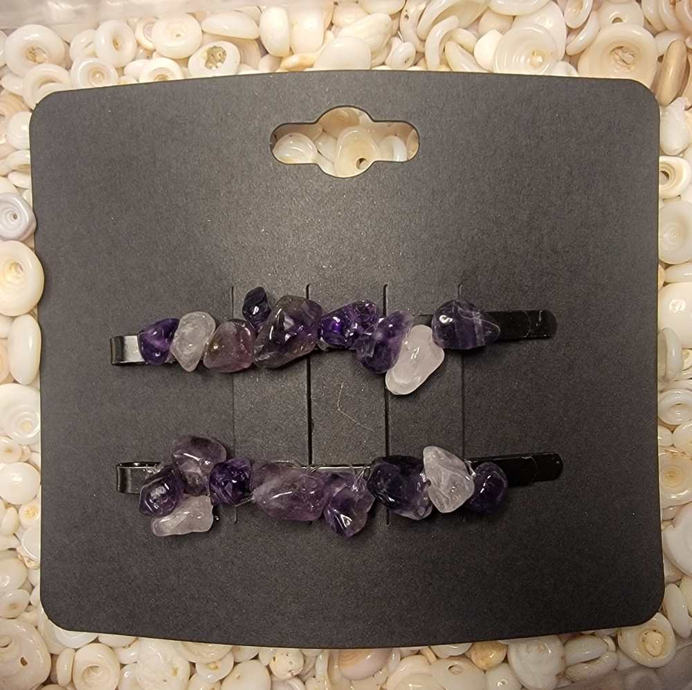 GENUINE Amethyst Gemstone Hair Pin Set